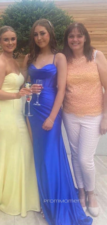 Formal Spaghetti Straps Long Evening Prom Dresses, Royal Blue Satin Prom Dress, PM0199