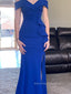 Formal Off Shoulder Mermaid Long Evening Prom Dresses, blue Satin Prom Dress, PM0204