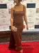 Elegant Side Slit Brown Long Evening Prom Dresses, Backless Satin Prom Dress, PM0205