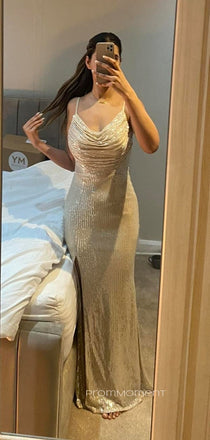Gorgeous Sequins Spathetti Straps Mermaid Long Evening Prom Dresses, PM0206