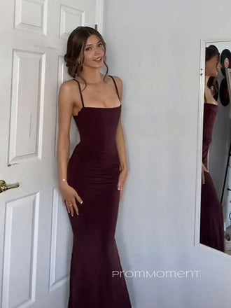 Simple Spsthetti Straps Mermaid Long Evening Prom Dresses, Popular Backless Prom Dress, PM0208