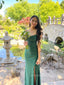 Beautifu Side Slit Mermaid Long Evening Prom Dresses, Green Spaghetti Straps Prom Dress, PM0209