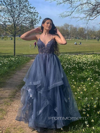 Morden Deep V-neck A-line Backless Long Evening Prom Dresses, Organza Sleeveless Prom Dress, PM0213