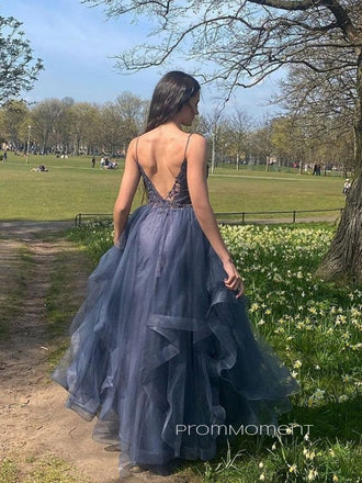 Morden Deep V-neck A-line Backless Long Evening Prom Dresses, Organza Sleeveless Prom Dress, PM0213