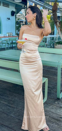 Mermaid Spaghetti Straps Long Evening Prom Dresses, Elegant Backless Prom Dress, PM0216