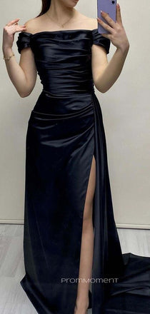 Formal A-line Off Shoulder Long Evening Prom Dresses, Side Slit Prom Dress, PM0219