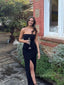 Popular Black Mermaid Side Slit Long Evening Prom Dresses, Strapless Sleeveless Prom Dress, PM0220