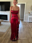 Spaghetraps Mermaid Side Slit Long Evening Prom Dresses, Popular Red Sleeveless Prom Dress, PM0223