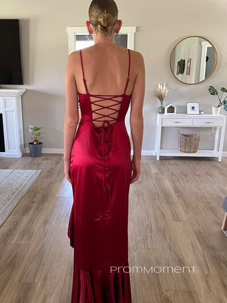 Spaghetraps Mermaid Side Slit Long Evening Prom Dresses, Popular Red Sleeveless Prom Dress, PM0223