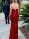 Sequins Red V-neck Backless Spaghetti Straps Long Evening Prom Dresses, PM0225