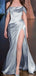 Formal Off Shoulder Satin A-line Long Evening Prom Dresses, High Slit Prom Dress, PM0227