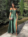 Unique Dark Green A-line Sweetheart Satin Long Evening Prom Dresses, High Slit Prom Dress, PM0231