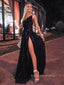 Gorgeous Sequins Black A-line Long Evening Prom Dresses, Off Shoulder High Slit Prom Dress, PM0234