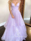 Unique Purple A-line Deep V-neck Long Evening Perom Dresses, Spaghetti Straps Sleevless Prom Dress, PM0238