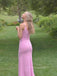 Simple Pink Mermaid Long Evening Prom Dresses, V-neck Spaghetti Straps Prom Dress, PM0239