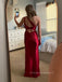 Satin One Shoulder Backless Long Evening Prom Dresses, Red Mermaid Prom Dress, PM0245