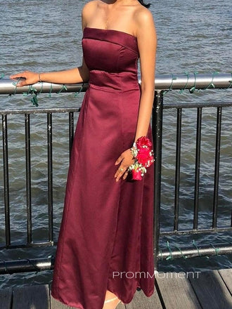 Burgund Strapless A-line Long Evening Prom Dresses, Blackless Sleeveless Prom Dress, PM0247