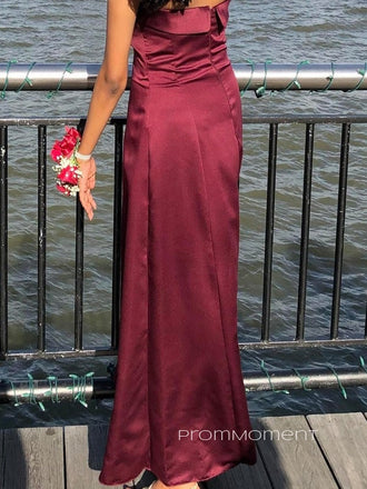 Burgund Strapless A-line Long Evening Prom Dresses, Blackless Sleeveless Prom Dress, PM0247