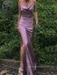 Simple Satin Purple Mermaid Long Evening Prom Dresses, Spaghetti Straps Backless Prom Dress, PM0258