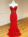 Appliques Tulle Red Strapless Mermaid Long Evening Prom Dresses, Beautiful Sweetheart Prom Dress, PM0262