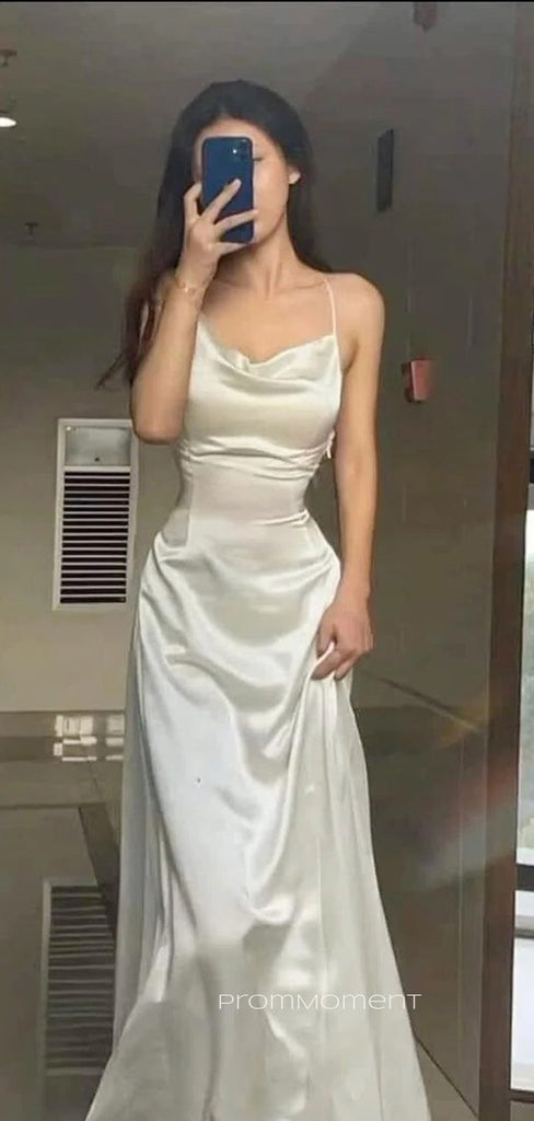 Simple Spaghetti Straps Satin Long Evening Prom Dresses, Sleeveless Backless Prom Dress, PM0265