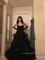 Unique Sweetheart Black Tulle A-line Long Evening Prom Dresses, PM0267