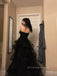 Unique Sweetheart Black Tulle A-line Long Evening Prom Dresses, PM0267