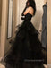 Unique Sweetheart Black Tulle A-line Long Evening Prom Dresses, PM0267
