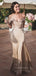 Off Shoulder Satin Champagen Mermaid Long Evening Prom Dresses, Lovely Side Slit Prom Dress, PM0268