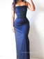 Black Chiffon Blue Spaghetti Straps Long Evening Prom Dresses, Sleeveless Backless Prom Dress, PM0270