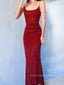 Sparkly Red Mermaid Spaghetti Straps Long Evening Prom Dresses, Simple Sleeveless Prom Dress, PM0272