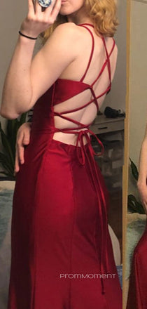 Backless Spaghetti Straps Long Evening Prom Dresses, Deep V-neck Sleeveless Prom Dress, PM0276