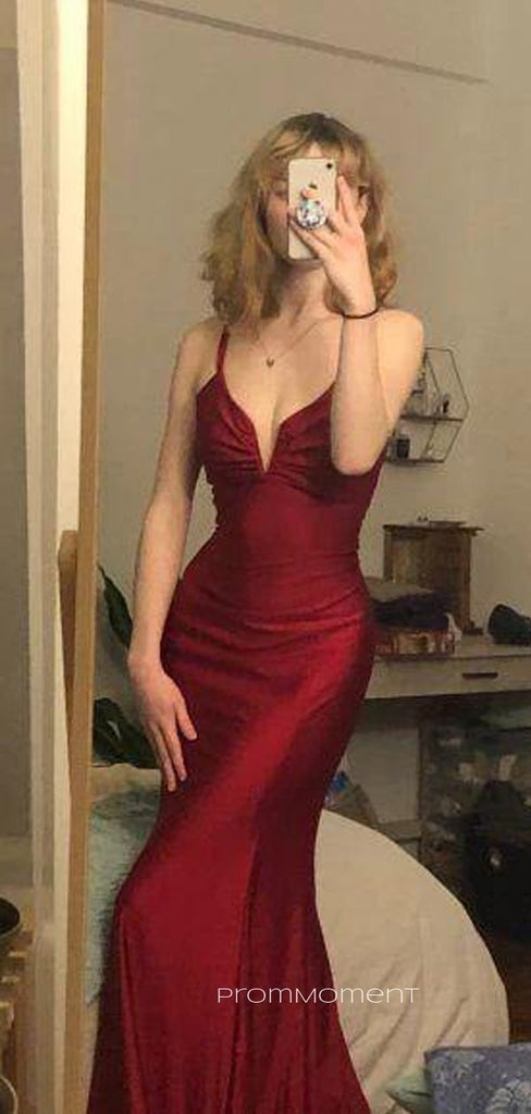Backless Spaghetti Straps Long Evening Prom Dresses, Deep V-neck Sleeveless Prom Dress, PM0276