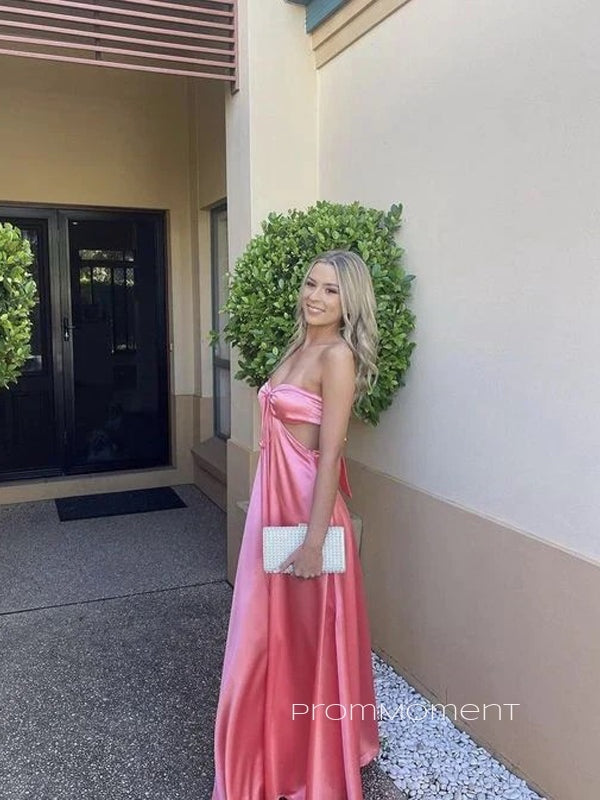 Unique Sweetheart Backless Long Evening Prom Dresses, Sleeveless Satin Prom Dress, PM0277