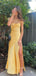 Lovely Yellow Satin Spaghetti Straps Mermaid Side Slit Long Evening Prom Dresses, PM0279