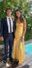 Lovely Yellow Satin Spaghetti Straps Mermaid Side Slit Long Evening Prom Dresses, PM0279