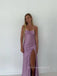 Gorgeous High Slit Spaghetti Straps Sleeveless Purple Satin Long Evening Prom Dresses, PM0280