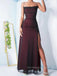 Black Chiffon Red Spaghetti Straps Long Evening Prom Dresses, Sleeveless Side Slit Prom Dress, PM0282