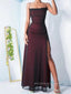 Black Chiffon Red Spaghetti Straps Long Evening Prom Dresses, Sleeveless Side Slit Prom Dress, PM0282