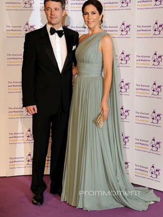 Chiffon A-line One-Shoulder Floor-length Long Evening Prom Dresses, PM0283