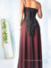 Mermaid Spaghetti Straps Black Chiffon Red Long Evening Prom Dresses, Sleeveless Prom Dress, PM0284