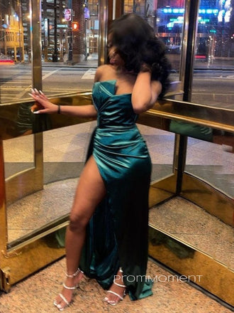 Modern Sleeveless Mermaid Satin Long Evening Prom Dresses, High Slit Prom Dress, PM0285