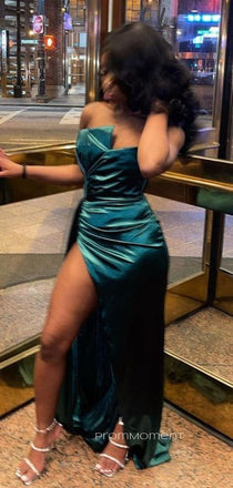 Modern Sleeveless Mermaid Satin Long Evening Prom Dresses, High Slit Prom Dress, PM0285