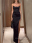 Modern Black Mermaid High Slit Long Evening Prom Dresses, Strapless Backless Prom Dress, PM0291