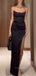Modern Black Mermaid High Slit Long Evening Prom Dresses, Strapless Backless Prom Dress, PM0291