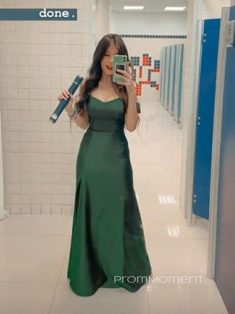 Emerald Green A-line Off Shoulder Long Evening Prom Dresses, Strapless V-neck Prom Dress, PM0294