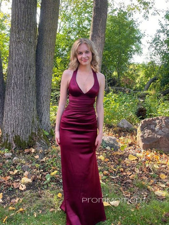 Deep V-neck Mermaid Straps Long Evening Prom Dresses, Sexy Backless Prom Dress, PM0295