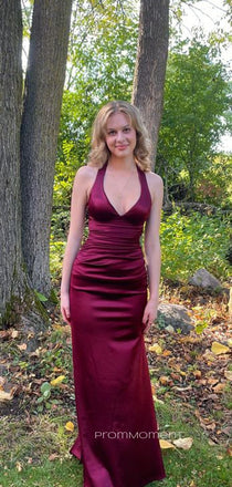 Deep V-neck Mermaid Straps Long Evening Prom Dresses, Sexy Backless Prom Dress, PM0295