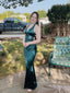 Satin Mermaid Backless Long Evening Prom Dresses, Straps Deep V-neck Prom Dress, PM0296