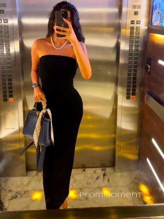 Simple Black Mermaid Straless Long Evening Prom Dresses, Sleeveless Backless Prom Dress, PM0299